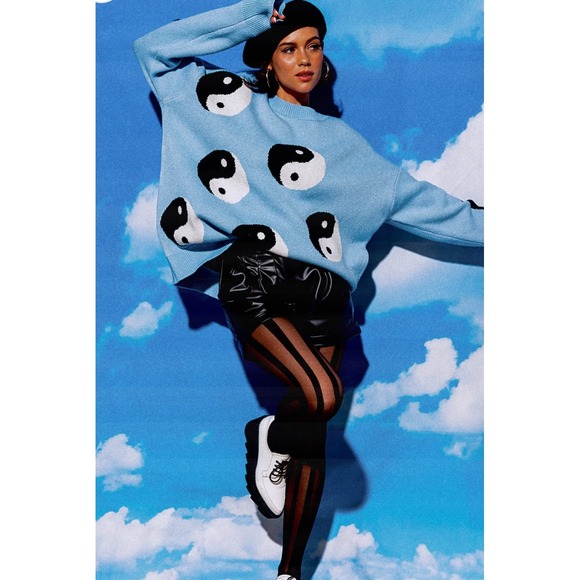 Dressed in LALABaby BlueL/XLYin Yang Sweater Oversized Cozy Knit,All Products : American Fashion Style Bags On Sale